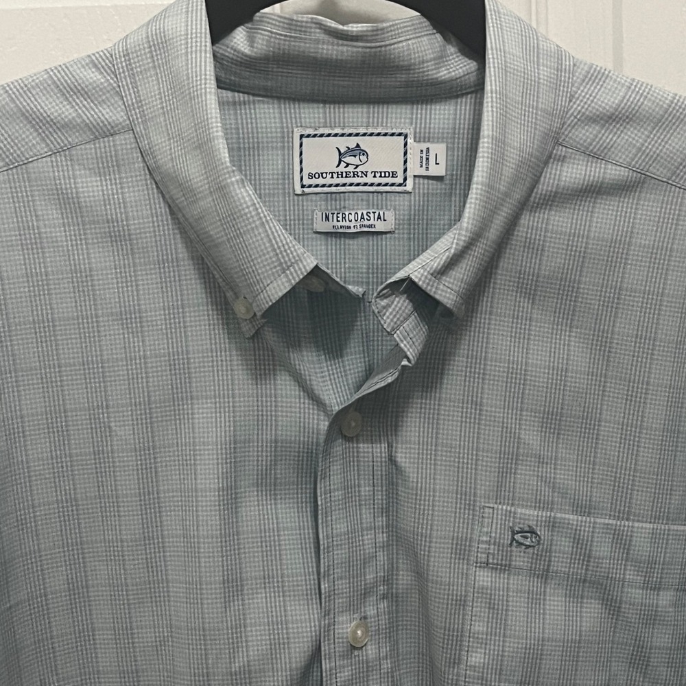 Southern Tide Intercoastal Shirt Mens Large Blue Plaid Long Sleeve‎ Performance